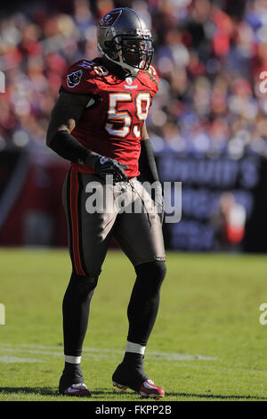 Tampa, Fla, USA. 16th Nov, 2008. Nov. 16, 2008; Tampa, FL, USA; Tampa Bay Buccaneers linebacker Cato June (59) during the Bucs game against the Minnesota Vikings at Raymond James Stadium. The Bucs won 19-13. ZUMA Press/Scott A. Miller © Scott A. Miller/ZUMA Wire/Alamy Live News Stock Photo