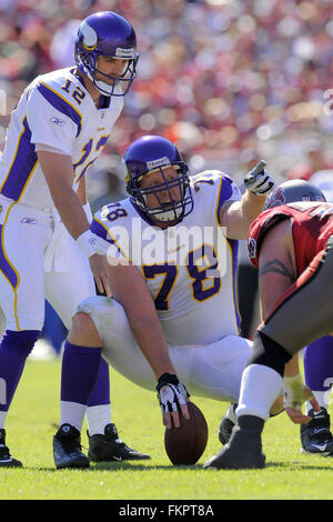 Minnesota Vikings' Matt Birk (78) and Steve Hutchinson chat during the  first day of football training camp at Minnesota State University, Mankato,  in Mankato, Minn., Friday, July 27, 2007. (AP Photo/Nati Harnik