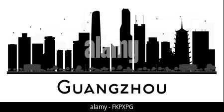 Guangzhou City skyline black and white silhouette. Vector illustration. Simple flat concept for tourism presentation, banner Stock Vector