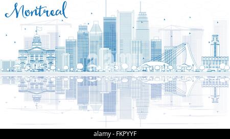 Outline Montreal skyline with Blue buildings and reflection. Vector illustration. Business travel and tourism concept Stock Vector