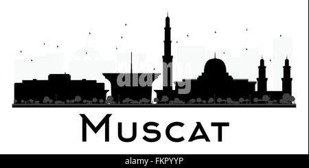 Muscat City skyline black and white silhouette. Vector illustration. Simple flat concept for tourism presentation, banner Stock Vector