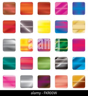 Set of gradient button icons for your design. Vector illustration. Buttons with metal and neon effect. Empty squares. Stock Vector