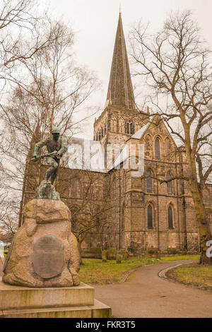 A view of the war memorial and St Cuthberts church in Darlington in north east England Stock Photo