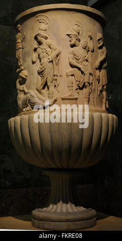 Roman Art. Decorative vase. Relief depicting the Sacrifice of Iphigenia. 2nd century AD. Marble. The State Hermitage Museum. Saint Petersburg. Russia. Stock Photo