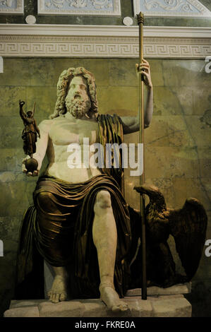 Roman Art. Statue of Jupiter. Marble. Late 1st century AD. Drapings, scepter, Eagle and Victory are made of painted plaster in the 19th century. The State Hermitage Museum. Saint Petersburg. Russia. Stock Photo