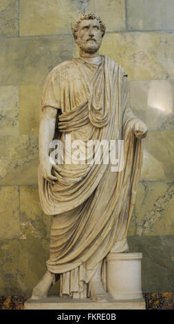 Antoninus Pius (86-161 AD) or Antoninus. Roman Emperor from 138-161. Nerva-Antonine dynasty.  The third quarter of 2nd century AD. Statue. Marble. The State Hermitage Museum. Saint Petersburg. Russia. Stock Photo