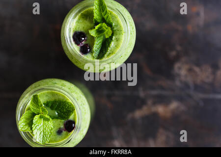 Two green smoothie in the jar Stock Photo