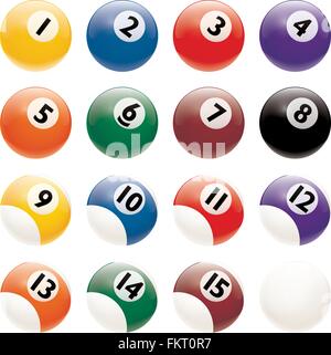 Set of Pool Billiards Balls isolated on white. Stock Vector
