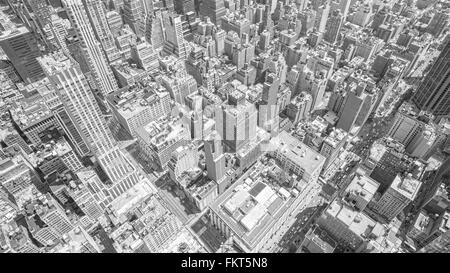 Black and white toned aerial view of Manhattan, New York City, USA