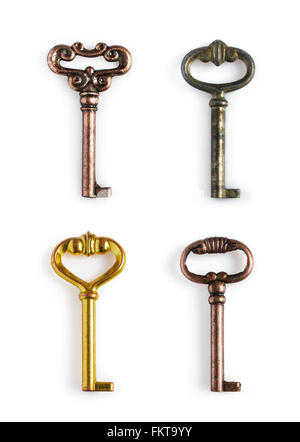 Collection of vintage keys isolated on white Stock Photo