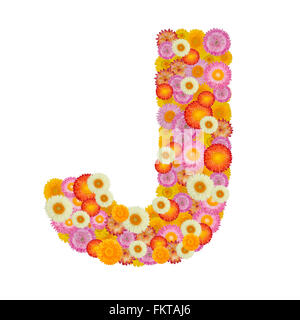 Letter J alphabet with straw flower isolated on white background Stock Photo