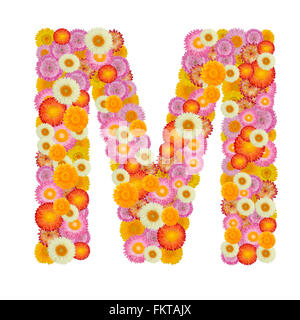 Letter M alphabet with straw flower isolated on white background Stock Photo