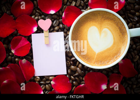 hot coffee on coffee bean background Stock Photo