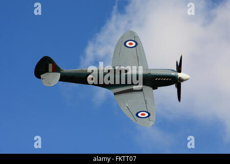 BBMF Spitfire PS915 kicks off the air display at Shuttleworth Uncovered. Stock Photo