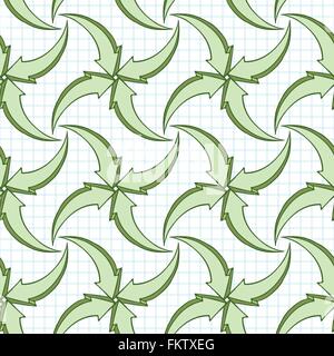 Vector seamless pattern of multi-colored volume arrows on checkered paper Stock Vector