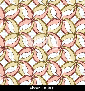 Vector seamless pattern of multi-colored volume arrows on checkered paper Stock Vector