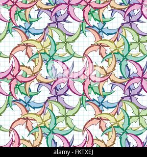 Vector seamless pattern of multi-colored volume arrows on checkered paper Stock Vector