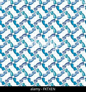 Vector seamless pattern of multi-colored volume arrows on checkered paper Stock Vector