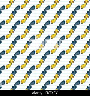 Vector seamless pattern of multi-colored volume arrows on checkered paper Stock Vector