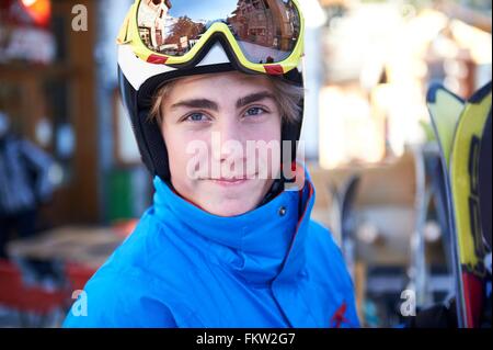 Boy on skiing holiday Stock Photo
