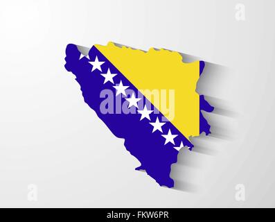 Bosnia and Herzegovina country map with flag and shadow effect Stock Vector