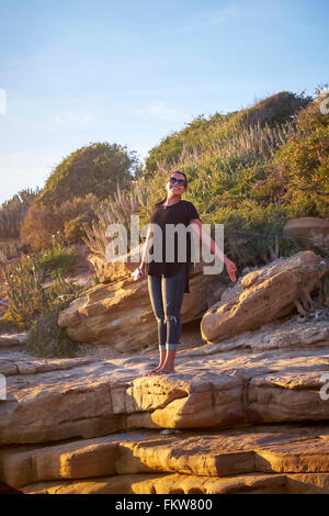 Young 20 year old woman on the beach in Taghazout, - Morocco Stock Photo