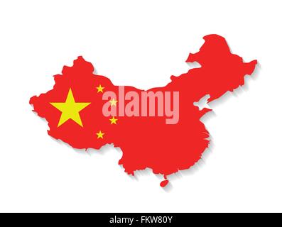 China country map with flag and shadow effect Stock Vector