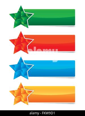 Colored banner with stars and 3d cubbing shape set isolated on white Stock Vector