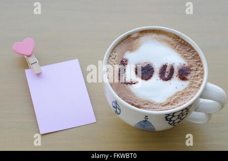 hot coffee with foam milk art love pattern Stock Photo