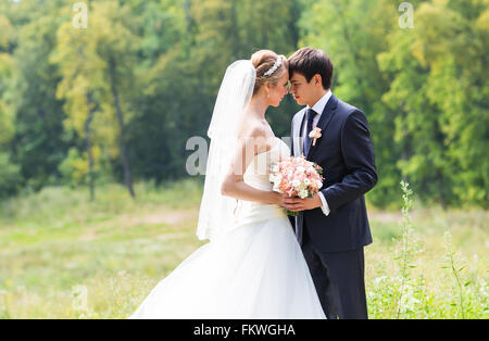 Wedding, Beautiful Romantic moment of Bride and Groom Stock Photo