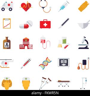 Set of 25 medical and healthcare related icons, flat design, isolated on white Stock Vector