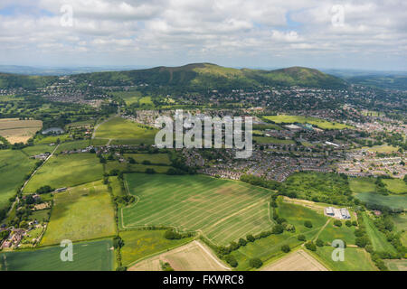 An aerial view of the Worcestershire town of Malvern with the Malvern Hills visible Stock Photo