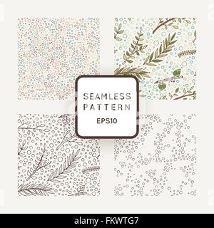 Set of four vector abstract seamless patterns of twigs painted by hand Stock Vector
