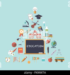Pyramid of education symbols from elementary school to graduation Stock Vector
