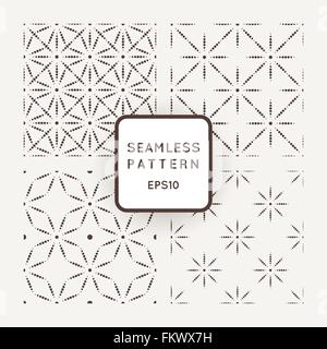 Set of vector seamless patterns from dot stars and flowers Stock Vector