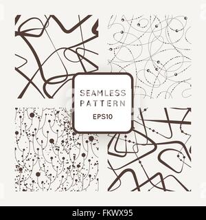 Set of vector seamless pattern of twisted and interwoven lines and a bush Stock Vector