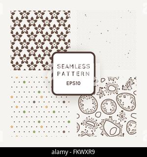 Set of four vector seamless patterns with flowers, dots and bacteria Stock Vector