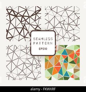 Set of four vector seamless patterns polygon with rings and hearts at intersections Stock Vector