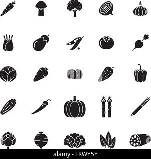 Collection of solid black vegetable icons Stock Vector