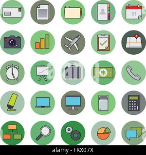 Collection of 25 business and office related filled line icons in circles, part 1 Stock Vector