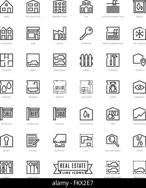 Collection Of 40 Real Estate Themed Square Line Icons Stock Vector