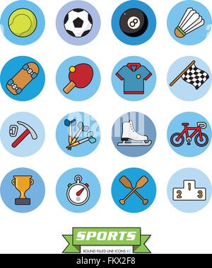 Collection of sports filled line icons in blue circles, part 2 Stock Vector