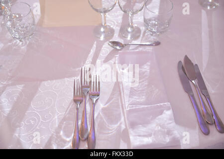 Forks placed on a table in restaurant Stock Photo