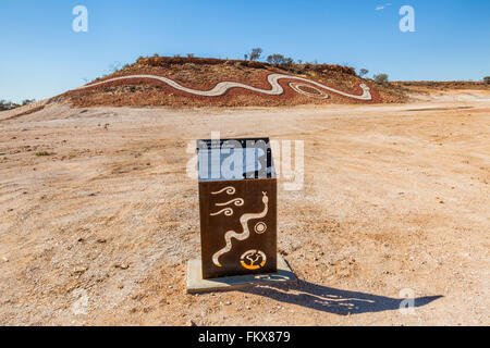 Public art at the Birdsville Developmental Road near the ghost town of Betoota, Dreamtime Serpent travelling on Mithika Country. Stock Photo