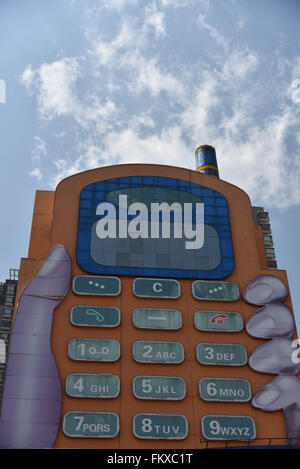 Kunming, Kunming, CHN. 10th Mar, 2016. A phone-shaped mall in Kunming. The buttons are windows and the screen is the top hall. It is considered as one of the most ugly buildings in a website's vote. © SIPA Asia/ZUMA Wire/Alamy Live News Stock Photo