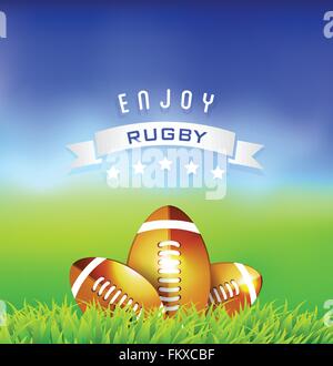 Enjoy rugby.Rugby ball on field background Stock Vector