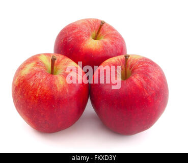 Three red Gala apples isolated on a white background. Stock Photo