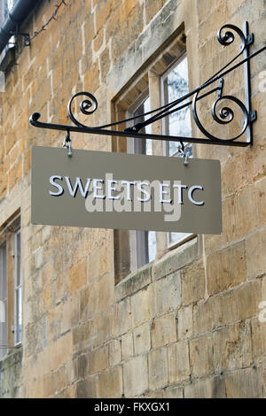 Sweet Shop sign, Moreton in Marsh. Cotswolds, Gloucestershire, England Stock Photo