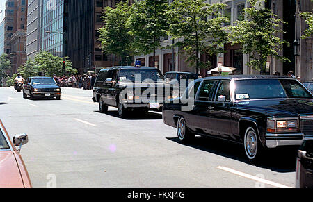 Washington, DC., USA, 31th May, 1990 Russian President Mikhail Sergeyevich Gorbahev motorcades as he rides back and forth from the Russian Embassy building on 16th street to the White House for summit meetings with President George H.W. Bush.  Credit: Mark Reinstein Stock Photo