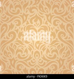 Floral retro ocher vintage decorative background wallpaper design Stock Vector